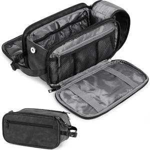 PAVILIA Large Toiletry Bag for Men Women, Mens Travel Bag Toiletries Organizer Case for Grooming, Travel Essentials Shaving Dopp Kit, PU Leather Water Resistant Cosmetic Pouch, Black (Extra Large (12.5x6x7))