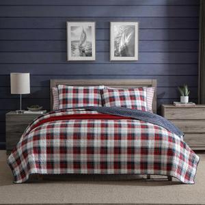 Nautica - Twin Quilt Set, Super Soft Reversible Bedding with Matching Sham, Plaid Home Decor (Rosedale Red, Twin)