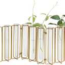 Creative Co-Op 9 Test Tube Vases in a Single Gold Metal Stand