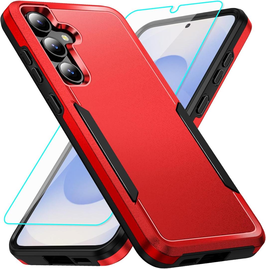 for Samsung Galaxy S25 Plus case with Screen Protection: Heavy Duty Protective Shockproof and Scratch Proof Cell Phone case for Galaxy S25 Plus-Red