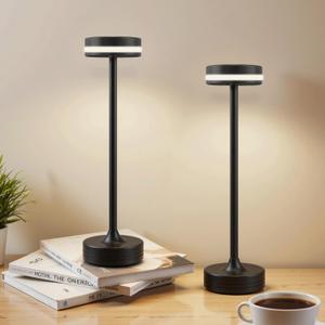 Small Table Lamps Set of 2 Portable Cordless Rechargeable 5000 mAh Battery Powered Table Lamp, 3 Color Stepless Lamp to 40 Hours Use, Bedside Lamp, Touch Lamps for Outdoor/Home/Gift(Black)