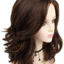 RENERSHOW Brown with Blonde Highlight Natural Wavy Wigs for White Women Mixed Brown Synthetic Wig Natural Looking Daily Party Wig