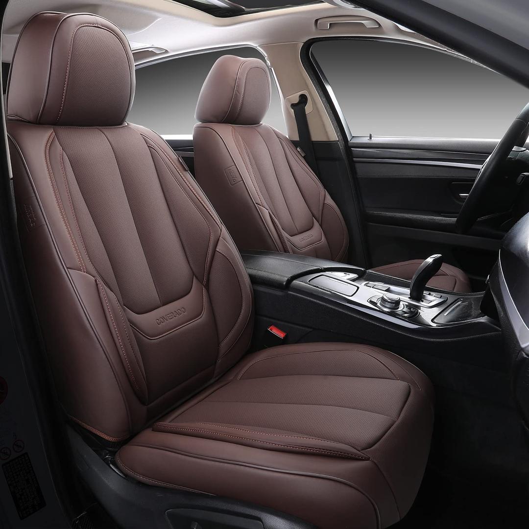 Coverado Seat Covers, Car Seat Covers Full Set, Leather Seat Covers for Cars, Car Seat Protector, Car Seat Covers Front Seats and Back Seats Universal Fit for Most Cars Brown