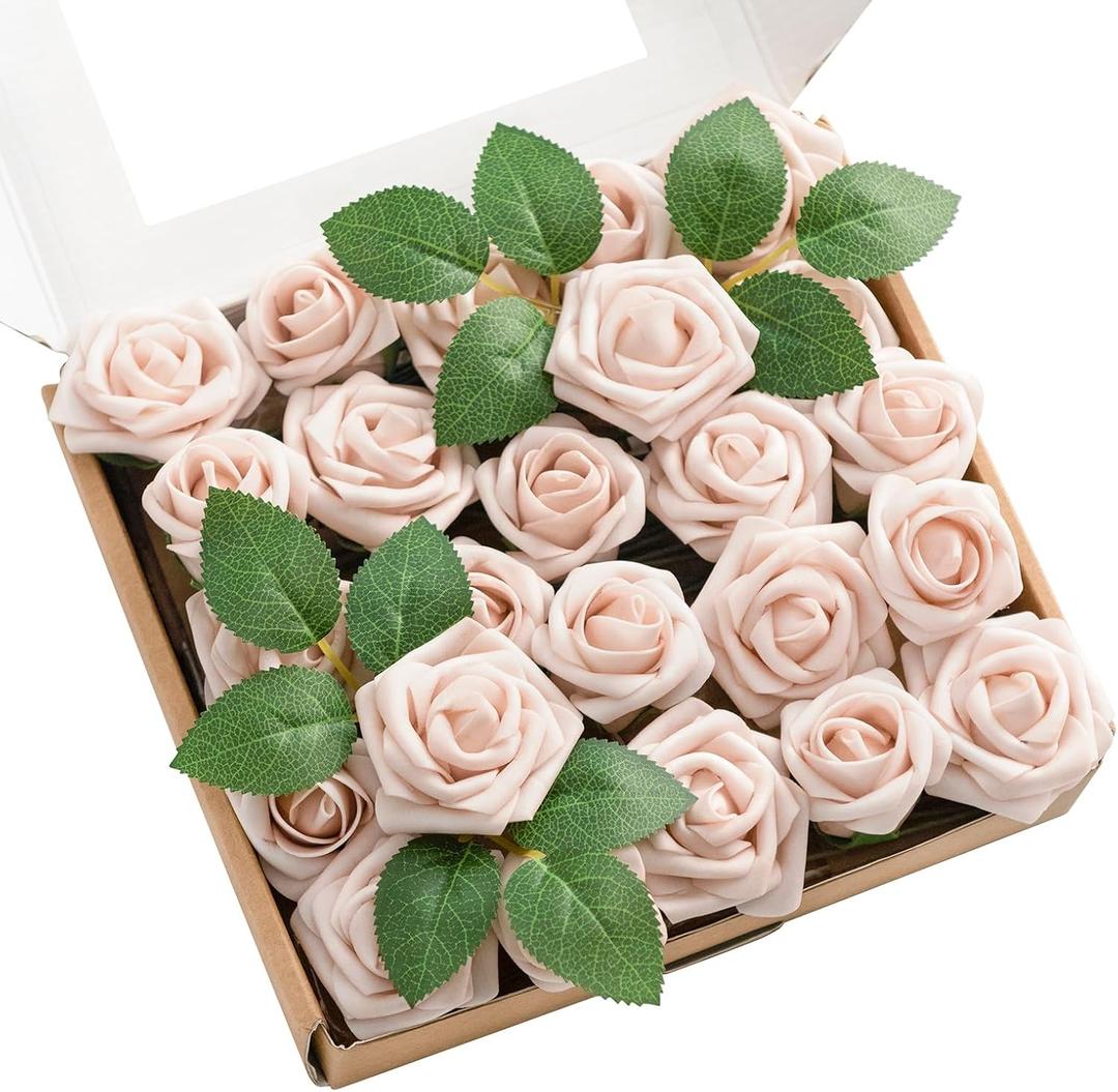 Ling's moment 1.5/2 inch Artificial Rose Taupe & Nude Buds and Petite Roses w/Stem 25pcs for DIY Wedding Boutonniere Corsages Bouquets Centerpieces Decorations
