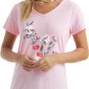 Hanes Women's Short Sleeve V-Neck Graphic T-Shirt (Pink, S)