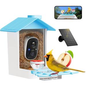Smart Bird Feeder with Camera - Solar Powered Birdfeeder Cam 2K HD AI Smart Identify Bird Species, Instant Arrival AlertsAuto Record BirdVideo, Two-Way Audio, Gift for Birds Lover (Blue)