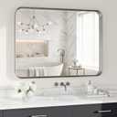 40X30 Inch Silver Metal Framed Bathroom Mirror for Wall,HD Tempered Glass