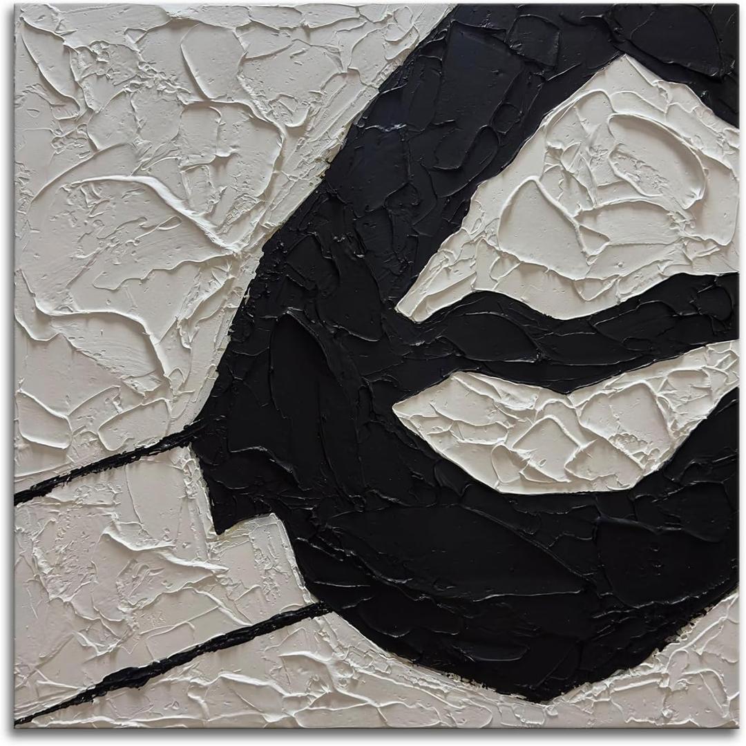 zoinart Minimalist Textured Wall Art 24x24 Inches Black and White Abstract Wall Art Modern Wall Painting Contemporary Wall Art for Bedroom Bathroom Wall Decor (24L" x 24W", BL-012)