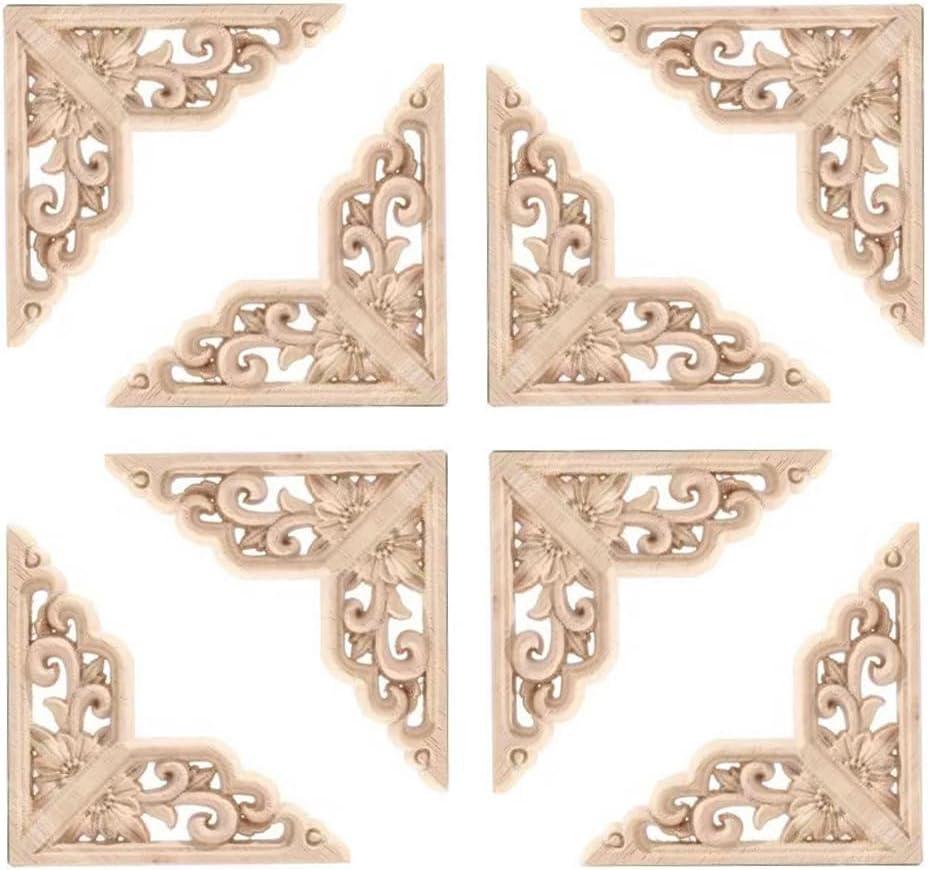 20 Pcs Decorative Wood Flower Carved Appliques 3.1inch Corner Onlay DIY Unpainted Solid Wooden Carved Corner Decal for Furniture Wardrobe Mirror Photo Frame Closet Decoration (3.1inch)