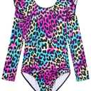 Girls Gymnastics Leotards Long Sleeve Ruffle Tumbling Bodysuits Dance Outfits for Kids Training Class, 140