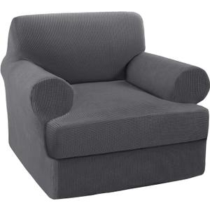 Turquoize T Cushion Chair Slipcover Armchair Slipcover for Living Room Stretch Sofa Couch Cover Soft Armchair Cover Washable Furniture Covers with Individual T Cushion Seat Covers (Chair, Gray) (Grey)
