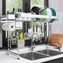 Over The Sink Dish Drainer Drying Rack, 2 Tier Full Stainless Steel Storage Adjustable Length Kitchen Rack, Multifunctional Expandable Counter Organizer, Space Saver Dish Rack (Small, Style A-silver)