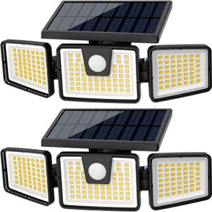 AmeriTop Solar Lights Outdoor, 2 Pack LED High Brightness Cordless Solar Motion Sensor Lights; 3 Adjustable Heads, 270 Wide Angle Illumination, IP65 Waterproof, Security LED Wall Light(Daylight)