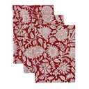 AVKA Studio 100% Cotton Decorative Kitchen Towels- Set of 3 Dishcloths- 19 x 27 inches- Red and White Floral Kitchen Towels- Absorbant Kitchen Dish for Dryng Dish- Indian Block Print Cute Tea Towel