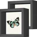 2 Packs 5x5 Shadow Box Frame with Linen Back - Sturdy Rustic Memory Display Case of Flower, Pictures, Medals and More, Black