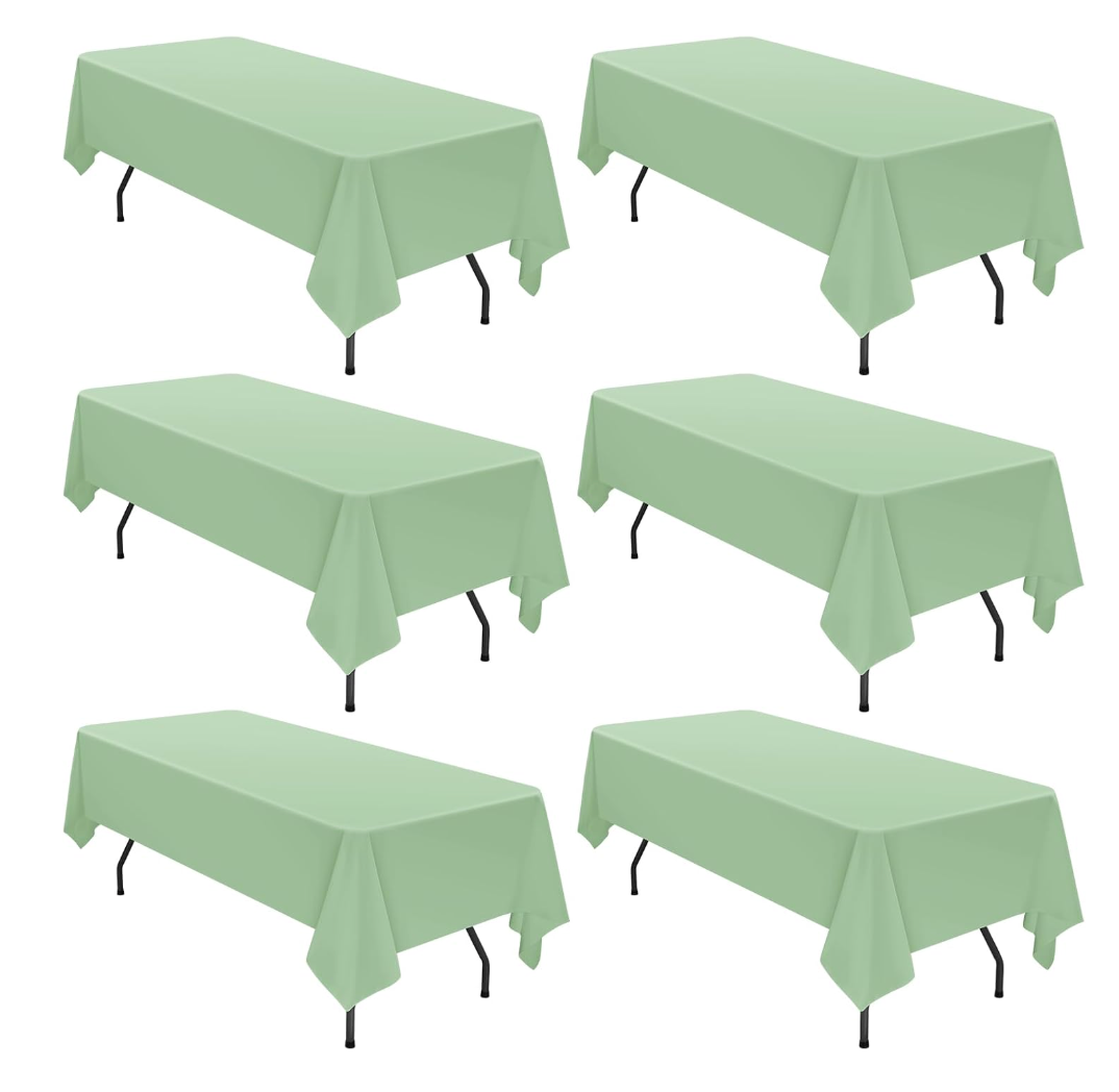 6 Pack Tablecloth 60 x 126 inch Polyester Table Cloth for 8 Foot Rectangle Tables,Stain and Wrinkle Resistant Washable Fabric Table Covers Polyester Sage Green Tableclothes for Wedding,Party,Banquet