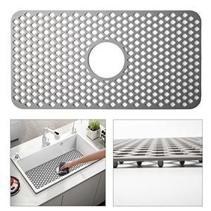 TwinnekYR Silicone Sink Mat, 24.6''x 12.9'' Kitchen Sink Protector Grid for Bottom of Center Drain Sink, Gray Non-slip Heat Resistant Sink Liner for Farmhouse Stainless Steel Porcelain Sink
