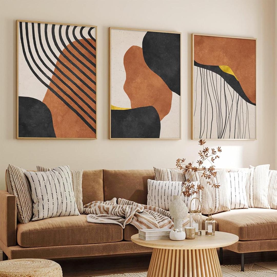 Orange and Black Abstract Wall Art Abstract Geometric Canvas Art Modern Minimalist Abstract Line Art Decor Black Abstract Line Art Prints Abstract Terracotta Wall Art for Home Decor 16"x24" No Frame