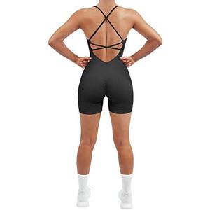 SUUKSESS Women Strappy Romper Seamless Jumpsuit Tummy Control Padded Sports Bra, S 