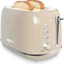 2 Slice Stainless Steel Toaster Retro with 6 Bread Shade Settings, Bagel, Cancel, Defrost Function, 2 Slice Toaster with Extra Wide Slot, Removable Crumb Tray, Tauge (Taupe)