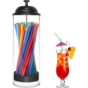 Straw Holder for Standard Size Drinking Straws, Plastic Straw Dispenser for Counter with Lid Black Transparent Drinking Straw Holder (Straws Not Include)