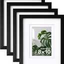 Egofine 8x10 Picture Frames 4PCS, Made of Solid Wood Display 4x6 and 5x7 with Mat Covered by Plexiglass, for Table Top Display and Wall Mounting Photo frame, Black with Texture
