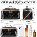 Initial Makeup Bag Large Capacity Travel Cosmetic Bag for Women PU Leather Open Flat Toiletry Bag with Handle and Divider Personalized Gifts for Women (Black A)