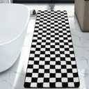 Uphome Bathroom Rug Runner, Black and White Checkered Large Machine Washable Bath Mat Non Slip, 24x71 Water Absorbent Soft Microfiber Bath Rug for Tub, Shower, Floor