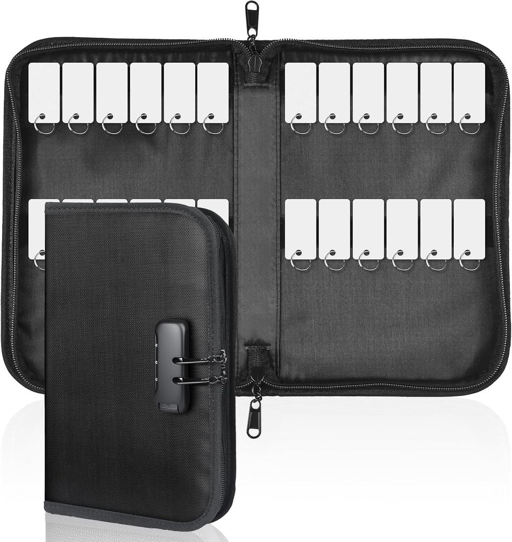 Uniclife Zippered Key Case, Waterproof and Fireproof Key Organizer with Combination Lock and 24 Key Tags, Portable Key Holder Bag for Landlords, Real Estate Sales, Hotels and Offices