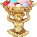 AceOrbit 1pcs 8.7 x 5.5 x 9 in Decorative Bowl Detailed Animal Resin Sculpture Gifts Sculpture Decor Statue for Snacks Candies Jewelry Living Room Home Decorations(Monkey,Gold)