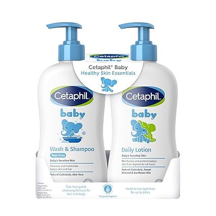 Cetaphil Baby Wash & Shampoo Plus Body Lotion, Healthy Skin Essentials, Head to Toe Hydration for up to 24 Hours, for Delicate, Sensitive Skin, 2Pack,White