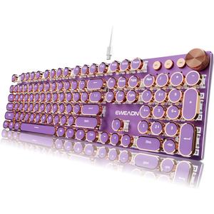 SEUNKWANG EWEADN Typewriter Style Mechanical Keyboard, Wired Typewriter Keyboards,104 Keys Backlit LED Metal Keyboards, Media Control Knob, Wired Computer Keyboard Pink Switch for Windows/PC-Purple