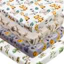 4 Pack Safari Jungle Animals Neutral Unisex Fitted Nursery Baby Sheets Set Toddler Mattress Sheets for Baby Boys or Girls (Crib Sheets)