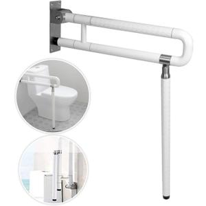 MYOYAY 24In Toilet Safety Rails Wall Mount Floor Support Foldable Toilet Grab Bar Handicap Grab Bars Rails Non-Slip Stainless Steel Flip Up Grab Bar Fluorescent Handrails for Seniors Disabled Pregnant
