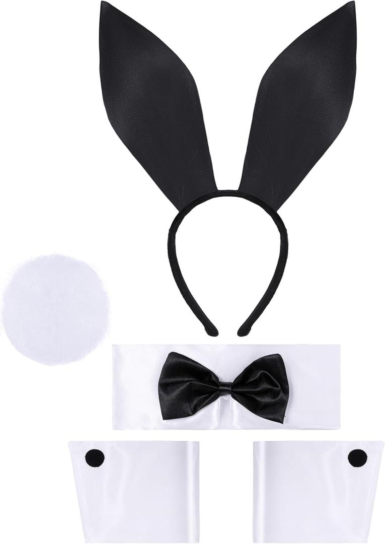Spooktacular Creations Halloween Bunny Costume Accessories Set with Rabbite Ears Headband Bow Tie Tail Arm Cuffs Costume Set (Black)