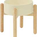 Havniva Ceramic Raised Dog Bowl with Stand for Large Breed Dog Dish Pet Food and Water Bowl (Single Bowl with Stand - Beige, 8''D)