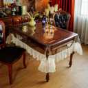 SUTAVIA Clear PVC Tablecloth Lace Ruffle Edge Transparent Oilproof Rectangular Table Protector for Dining Table Kitchen Home Party Outdoor Picnic (Cream Ruffle, Oblong, 60"x104")