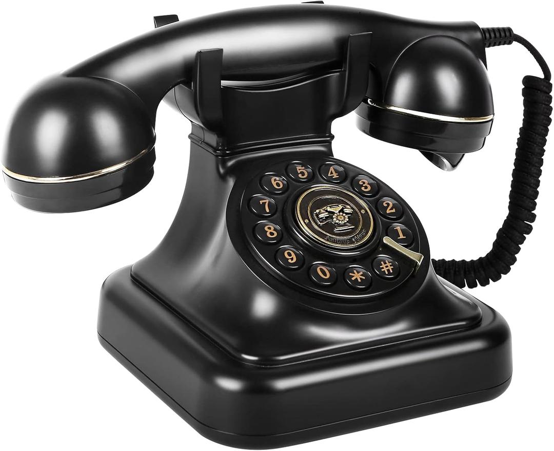 Retro Landline Telephone, Sentno 1960's Vintage Corded Dial Phone Classic Old Fashion Telephones Wired Desk Telephone for Office and Home (Black)