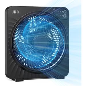 JRD 13inch Box Fan with Robust Airflow, Cooling Desk Fan with Digital Touch Control, 3 Speed Settings, 5 Blades, 15-Hour Timer, Portable Table Fan for Bedroom, Office, Home, Kitchen, Black