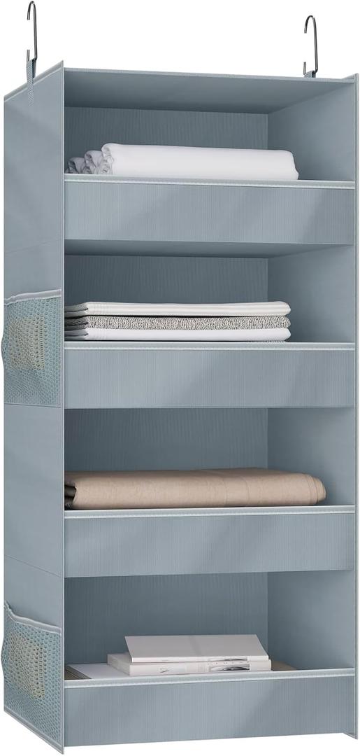 4-Shelf Hanging Closet Organizer and Storage Foldable Hanging Closet Shelves Front Lip Design Washable Hanging Storage, Gray (Grey)