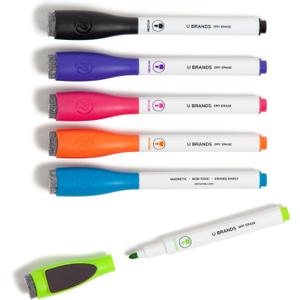 U Brands Fine Tip Dry Erase Markers with Eraser, Low Odor Whiteboard Markers Fine Tip, Assorted Bright Colors, Set of 6 (1 Count (Pack of 6))