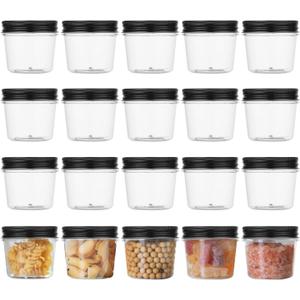 novelinks Black Minimalist Plastic Jars With Lids 20 Pcs 4 oz Mason Jars Small Food Storage for Milkshakes Juice Nuts Cupcakes Candy