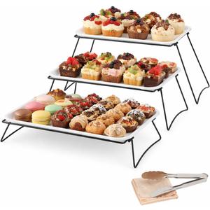 Extra Large 3 Tier Serving Tray Set, 35.43" x 16.14" x 10" Cupcake, Fruit, Cookie, and Dessert Display Stand — White Melamine Tiered Platters for Parties, Buffets & Events