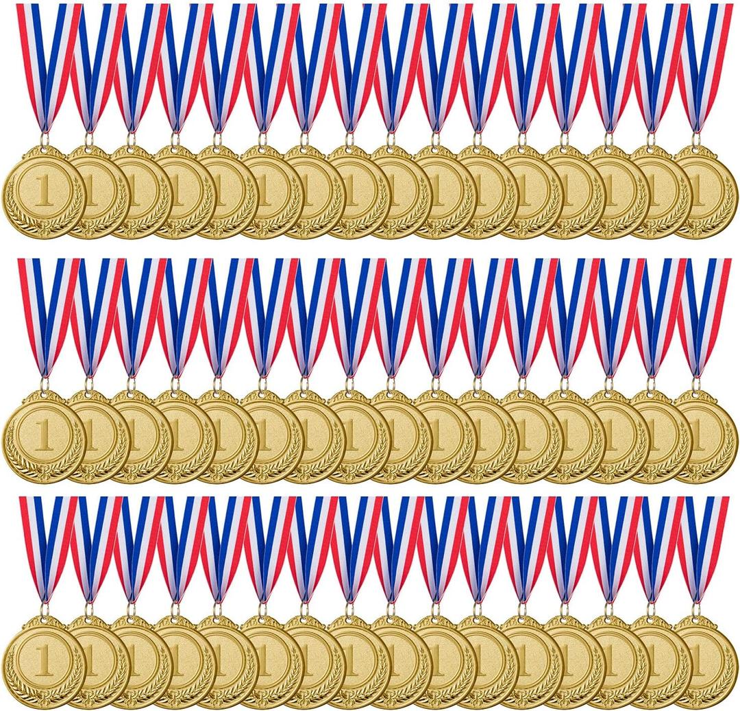 Abaokai 48 Pieces Gold Award Medals - Winner Medals Gold Prizes for Sports, Competitions, Party, Spelling Bees, Olympic Style, 2 Inches
