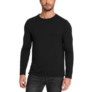 Bamboo Viscose Men's Long Sleeve Shirts Casual Crew Neck Pajama Tops (Medium, Black)