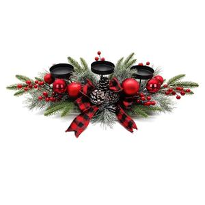 27.5-Inch Christmas Table Centerpiece with Candle Holders, Red Berries, and Pine Cones