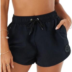 Roxy Women's Standard Beach Casual Loose Fitted, Elastic Waist Drawcord Swim Shorts, Quick-Dry (Medium, Black)