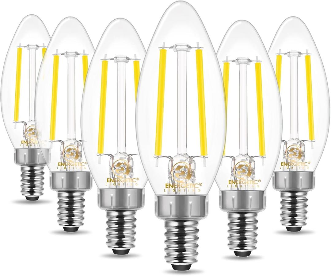 Energetic 6 Pack Dusk to Dawn LED Outdoor Light Bulb, 60 Watt Equivalent(5W), 500LM, Daylight 5000K, E12 Base, Automatic On/Off Sensor Edison Filament Candelabra Bulbs for Garage, Photocell Sensor ETL