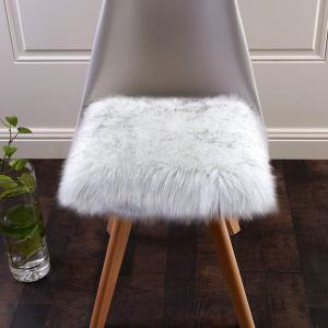 Softlife White Faux Fur Sheepskin Chair Cover 2 PCs Seat Cushion Pad Super Soft Area Rugs for Living Bedroom Sofa Dorm (1.6ft x 1.6ft, White-Grey Tip)