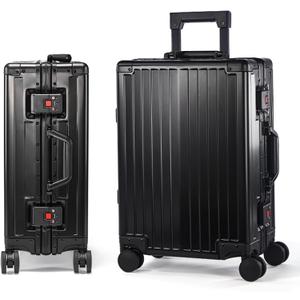 UrbanExplorer All Aluminum Carry On Luggage 22x14x9 Airline Approved Heavy Duty Hard Shell Suitcases Zipperless Suitcase with TSA Lock, Black, 20 Inch